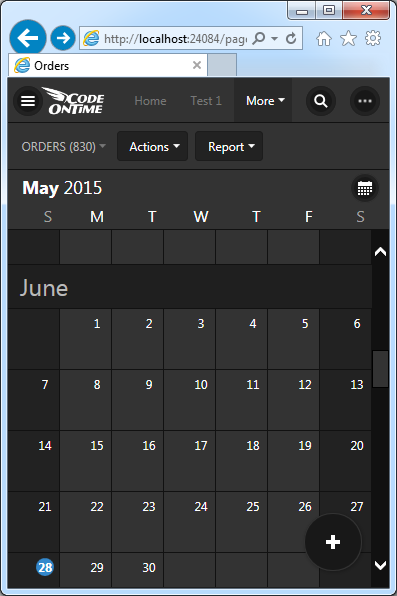 Month mode of Calendar view style in Touch UI on a small screen