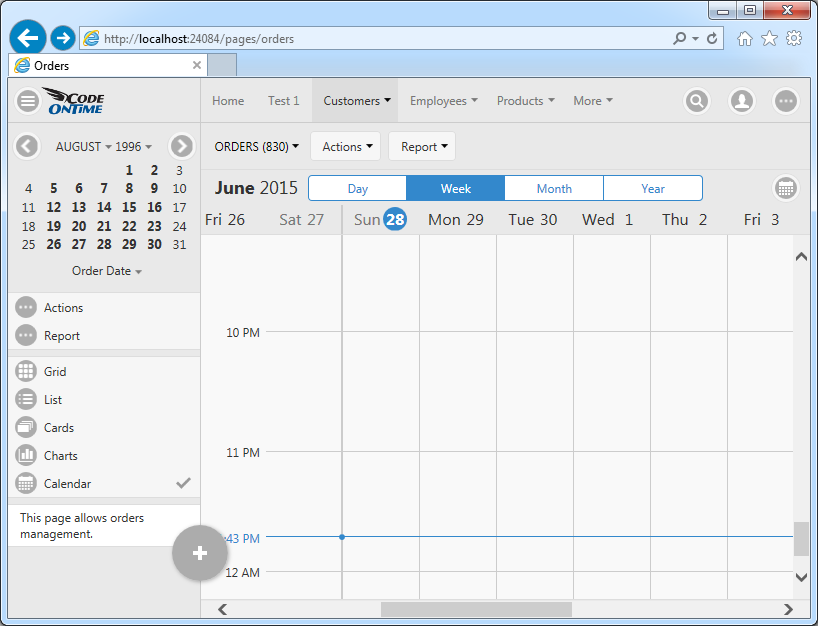 Week mode of Calendar view style in Touch UI