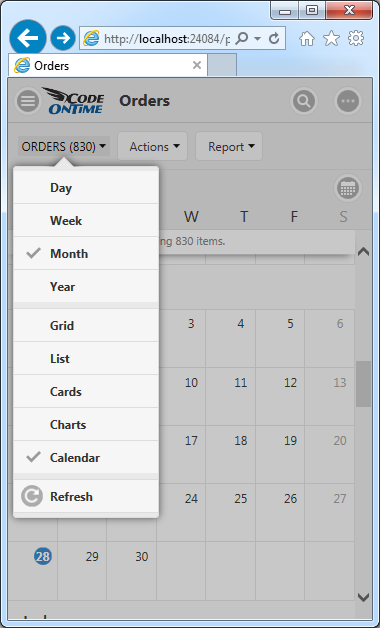 Mode selector of calendar view style migrates to the view selector in Touch UI