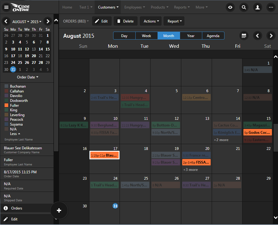 'Dimming' of events is possible by tapping on the color legend in 'Day', 'Week', 'Month', and 'Agenda' modes of calendar view style in apps created with Code On Time.