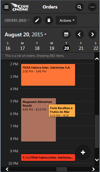 'Day' view in Calendar view style of an app created with Code On Time displayed on a screen with small form factor.