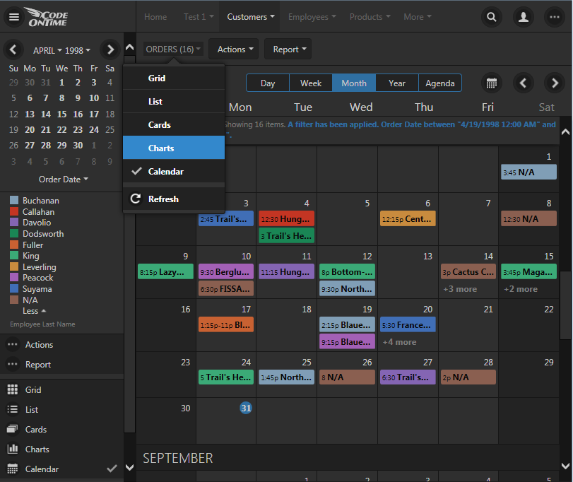 Selecting a view style for data presentation in an app created with Code On Time.