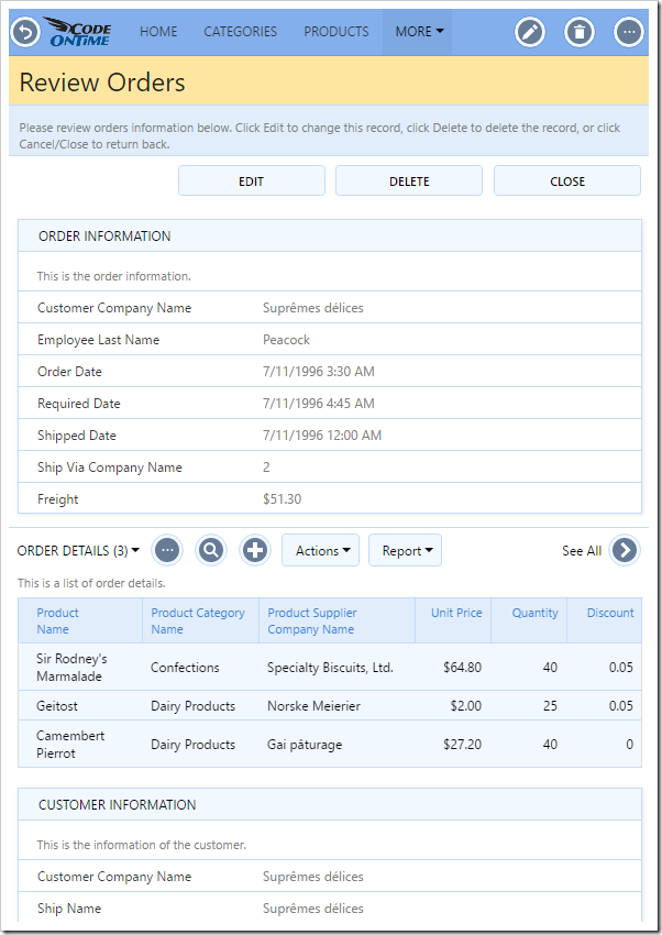 Data View field example.