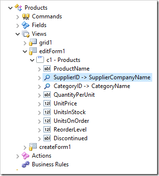 Selecting the SupplierID data field of Products controller.