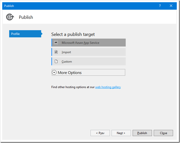 Publishing to Microsoft Azure App Service.