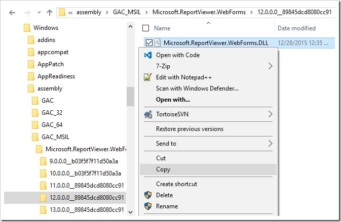 Creating a copy of the ReportViewer DLL.