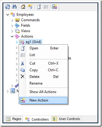 Adding an action to grid scope of Employees controller.