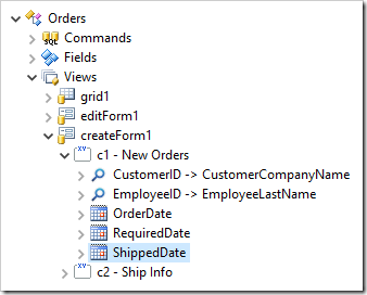 Selecting ShippedDate data field in Orders controller.