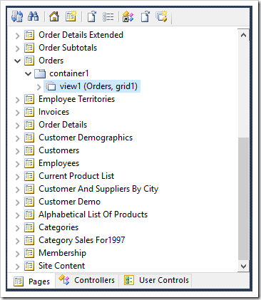 Modifying view1 that shows Orders grid1 in Orders page.