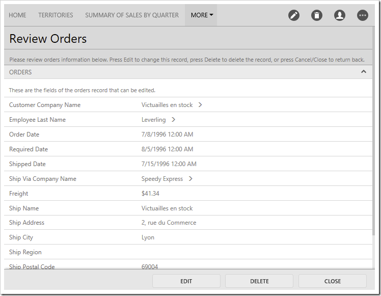 The "Auto" Show Action Buttons mode will display a footer containing the form buttons.