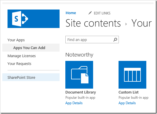 Adding an app from the SharePoint Store.