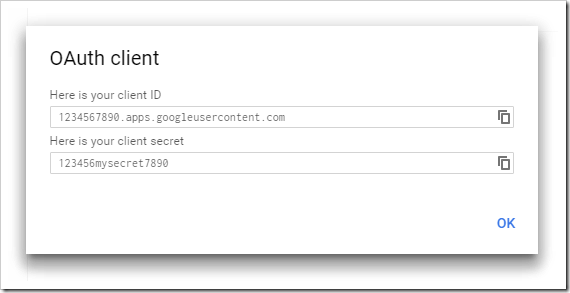 Client ID and secret have been created.