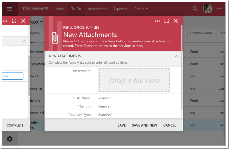 "New Attachments" modal form displayed in Touch UI 2017.