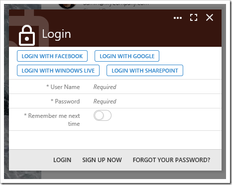 Login with service actions displayed on the login form.