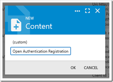 Creating a new Open Authentication Registration.