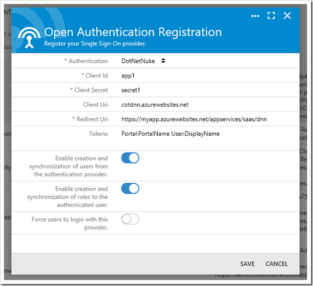 Open Authentication registration form has been filled out.