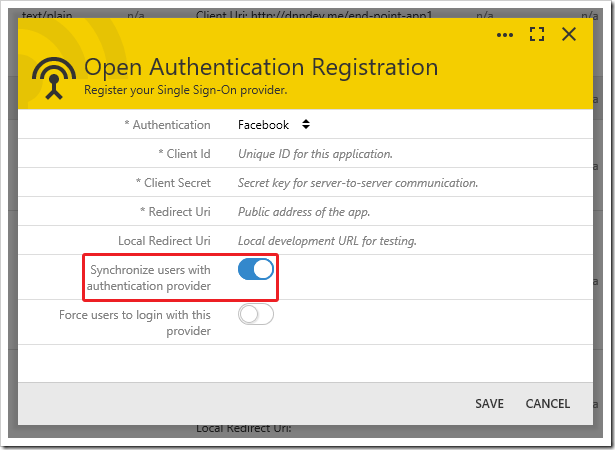 Synchronizing users via external authentication.