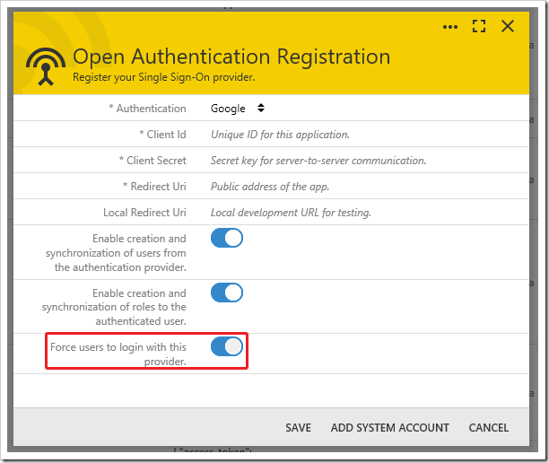 Enabling auto login for an external providier.