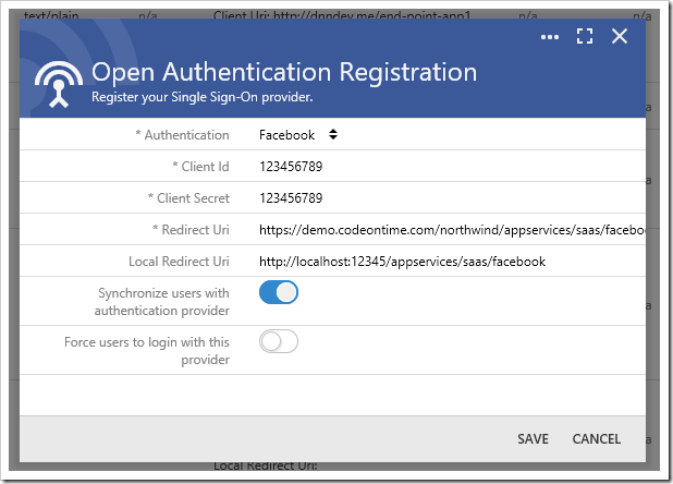 Configuring Facebook OAuth Provider.