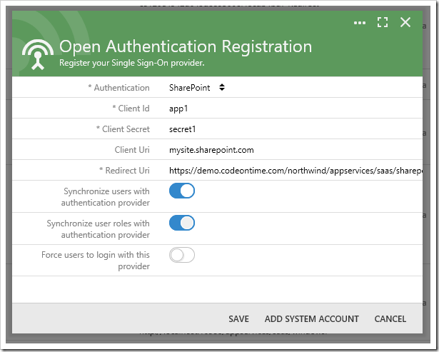 Configuring SharePoint OAuth Provider.