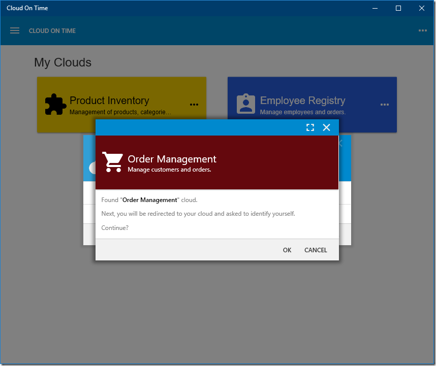 Adding Order Management cloud to native Universal Windows Platform app Cloud On Time.