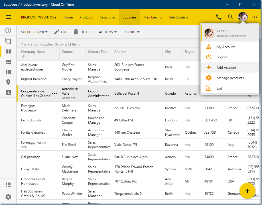 Using Add Account option in cloud running in native Universal Windows Platform app Cloud On Time.