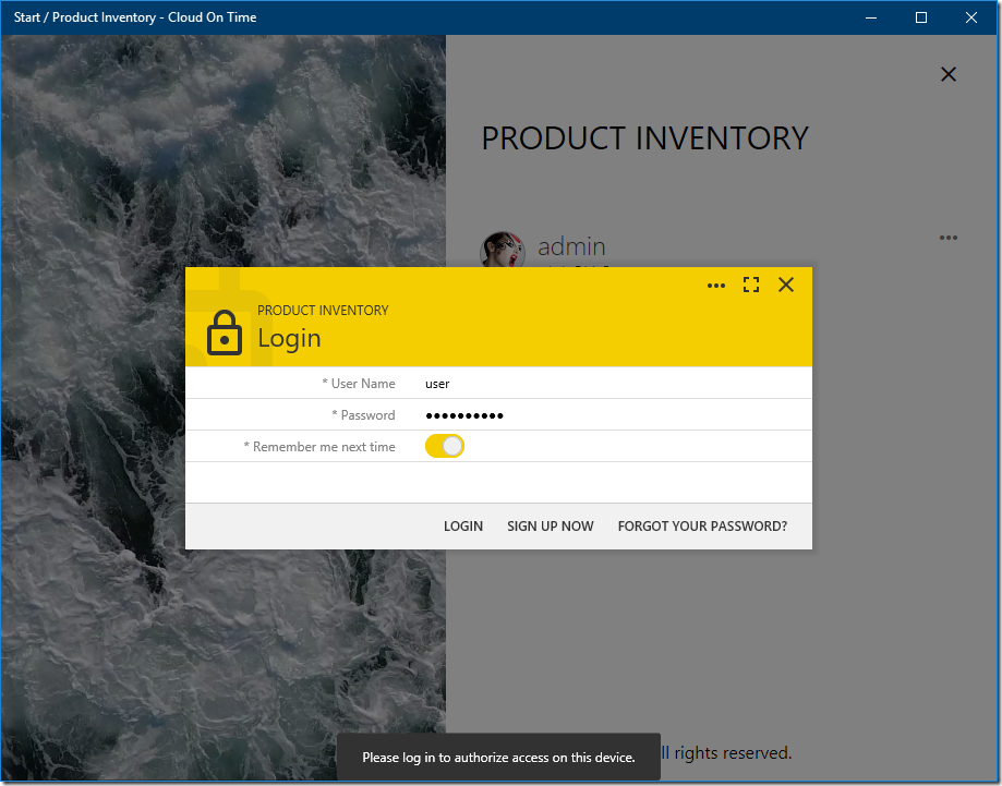 Adding an identity to a cloud running in native Universal Windows Platform app Cloud On Time.