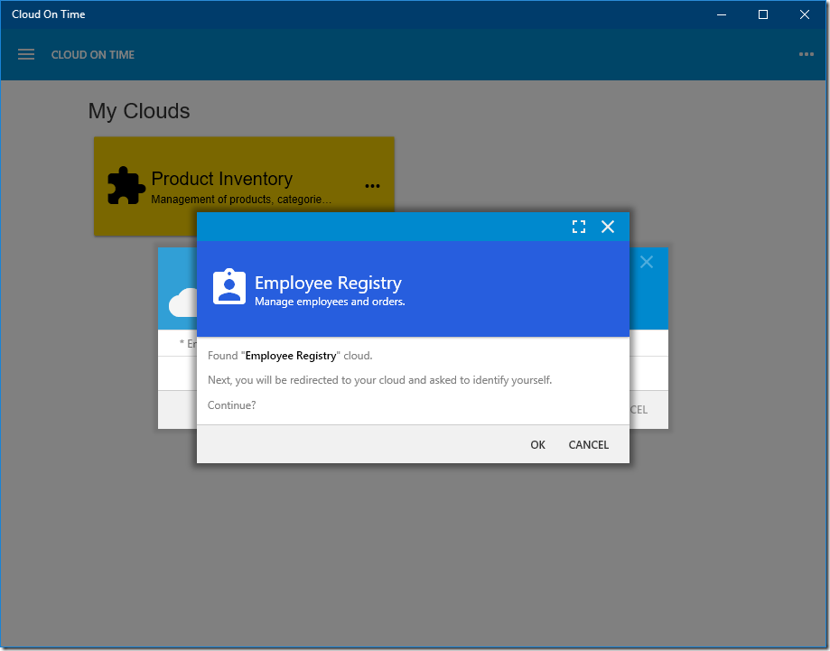 Cloud Employee Registry is found and ready to be added in native Universal Windows Platform app Cloud On Time.