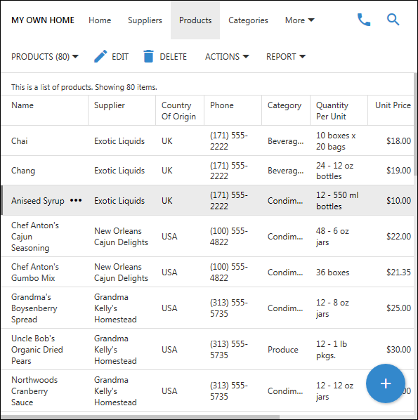 A data page of an app based on Touch UI with customized toolbar on a narrow screen.