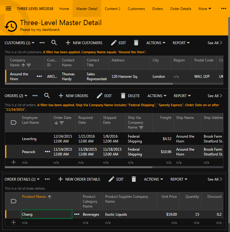 Multi-level master-detail form in an app based on Touch UI created wtih Code On Time app builder.