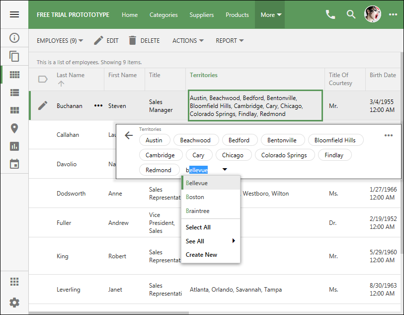 Inline editing of a many-to-many field in a Touch UI app.